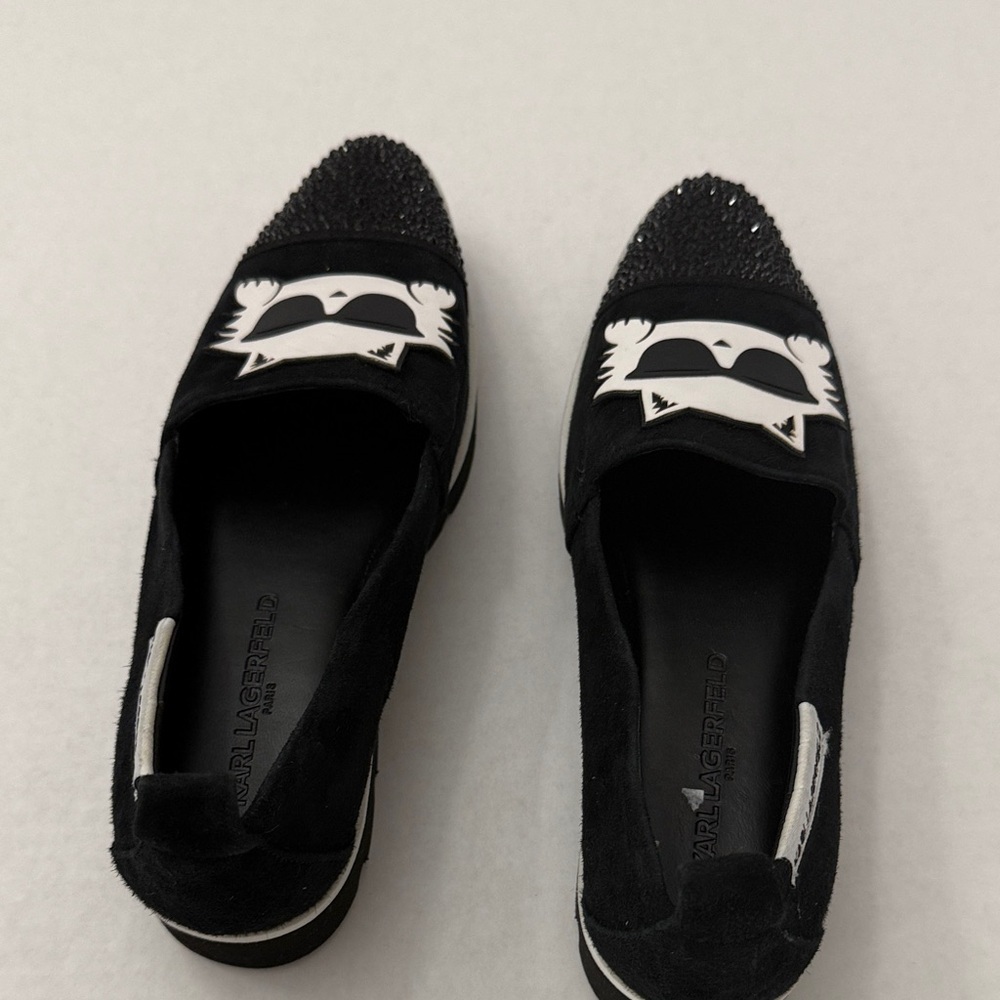 Karl Lagerfeld Black Cat Graphic Crystal-Toe Slip-On Flats - Picture 7 of 7